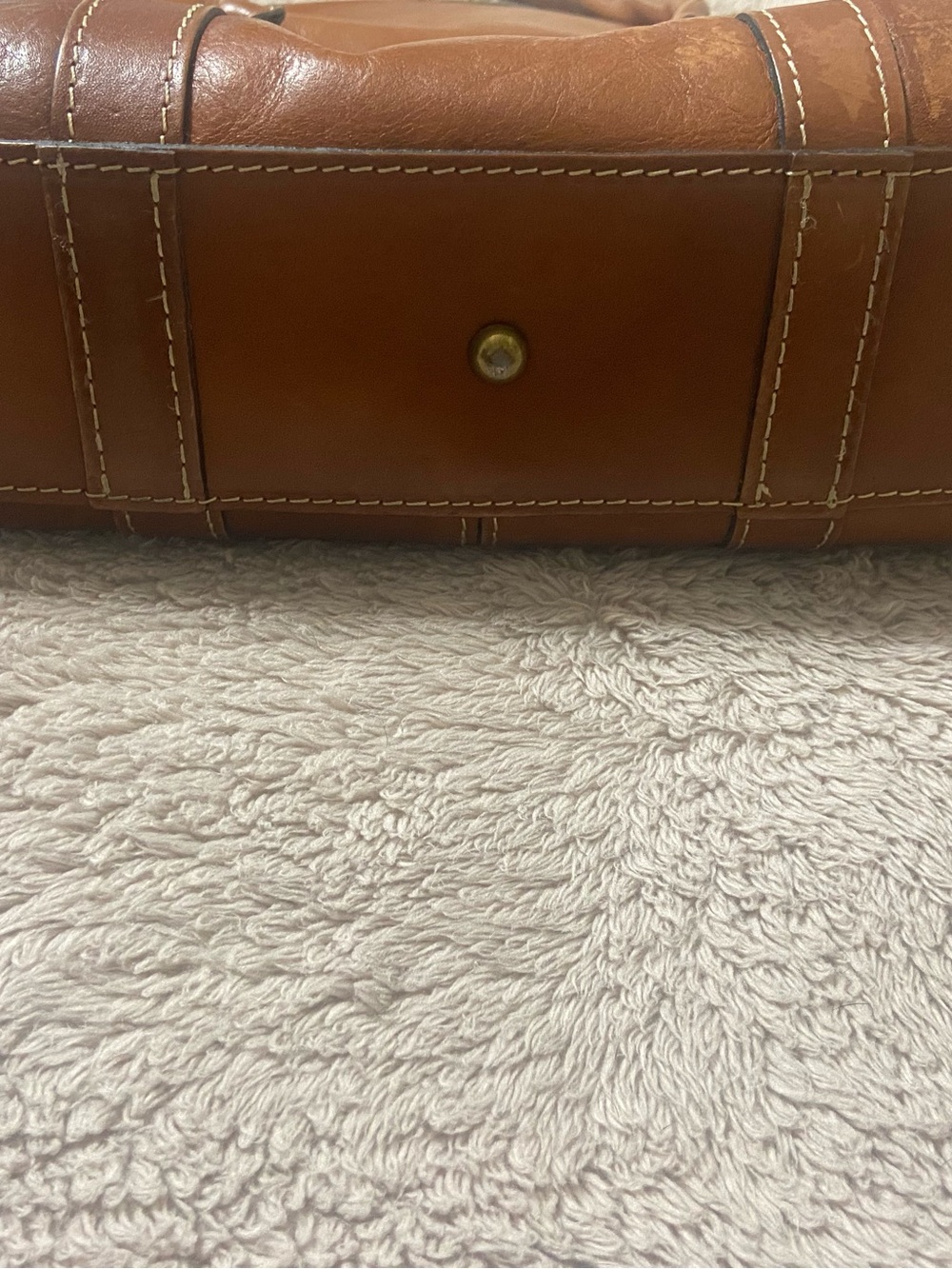 Patricia Nash Cognac Brown Leather Satchel with Twist Handles - Picture 12 of 14